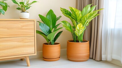 Indoor plant arrangement cozy home interior design bright space close-up greenery inspiration