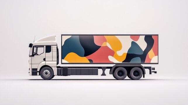 Modern white truck with abstract design on side