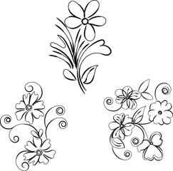 Three Elegant Black and White Floral Designs for Decoration