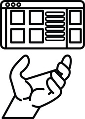 hand is holding a computer monitor with a background