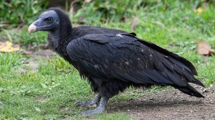 Fototapeta premium Majestic Black Vulture Standing Tall. Avian Wildlife Photography, Showcasing Nature'S Beauty.