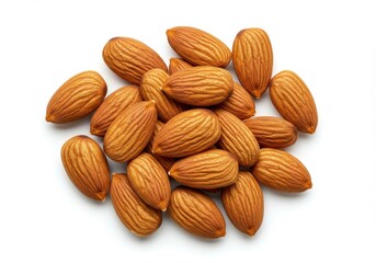 Fototapeta premium A pile of almonds arranged closely together on a white surface in a studio setting showing detail