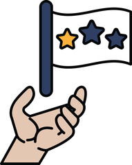 A hand holding a flag with three stars