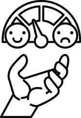 hand is holding a smiley face and a frowning face