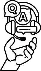 hand holding a headset with a Q and A on it
