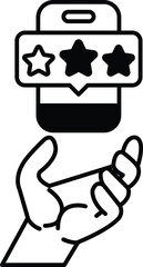 hand holding a phone with a star rating system