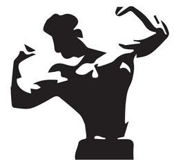 The image shows a muscular man from the back, flexing his bicep muscles. He is wearing dark shorts and is set against a white background. The man's physique is well-defined, highlighting his back .