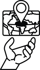 hand is holding a map of the world with a dot on it