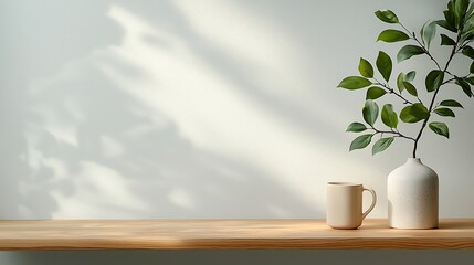 Fototapeta premium Serene minimalist decor modern interior still life natural elements soft lighting