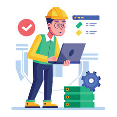 male engineer checks the program and discovers an error. Hand drawn style vector design illustrations vector