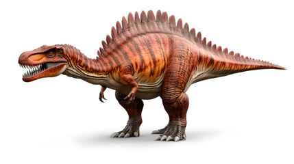 Fototapeta premium Reddish Brown Spinosaurus Digital Rendering on White Background
