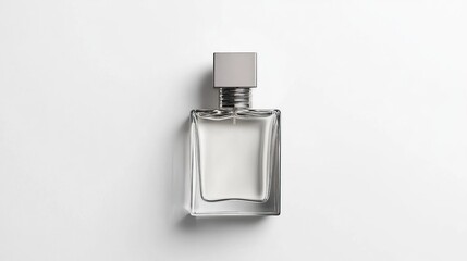 Rectangular perfume bottle, clear glass, metallic cap