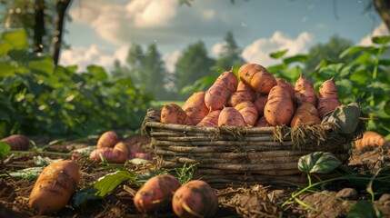 Sweet potato field on sunny day. Sweet Potato field. field. Sweet potato