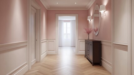Modern classic apartment hallway. Stylish apartment. Cozy hallway interior. Apartment