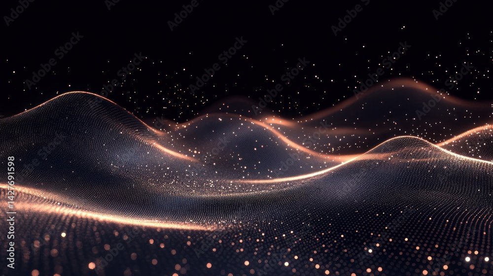 Poster abstract digital landscape with shimmering particles