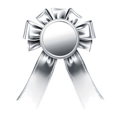 A silver ribbon with a badge