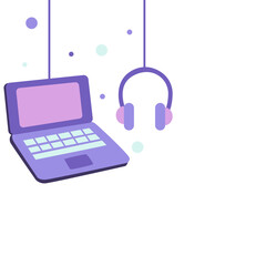 Pastel purple cartoon laptop with a cheerful vibe, ideal for educational or tech-themed designs, e-learning visuals, digital decor, or student creative projects.