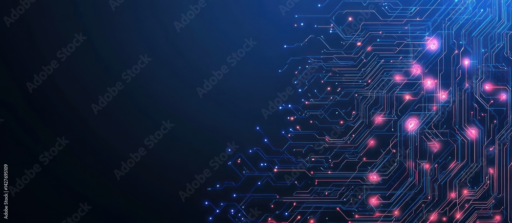 Poster abstract representation of digital network connectivity with illuminated circuit pathways demonstrat