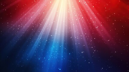 Fototapeta premium Radiant red and blue spotlight background with particles