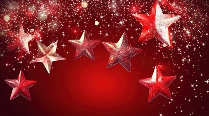 Fototapeta premium Festive red stars with sparkling background