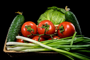 Fresh Vegetables on Wooden Tray