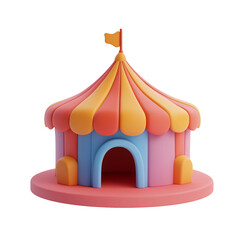 Colorful 3D Render of a Cartoon Circus Tent, Playful Fairytale Design Element
