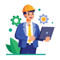 male engineer checks the program and discovers an error. Hand drawn style vector design illustrations vector