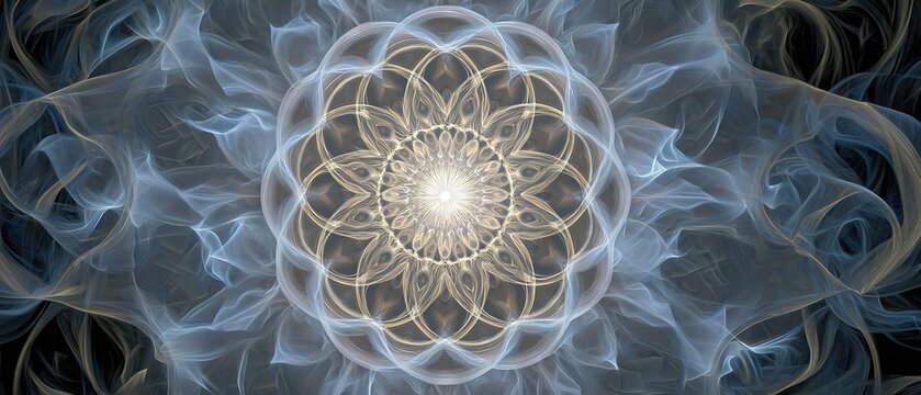 Fototapeta Abstract fractal art featuring a circular pattern with blue and gold hues.