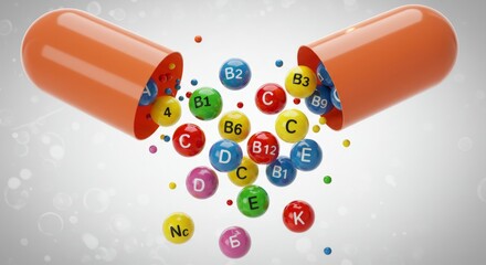 Colorful Vitamins in Open Capsule 3D Render
