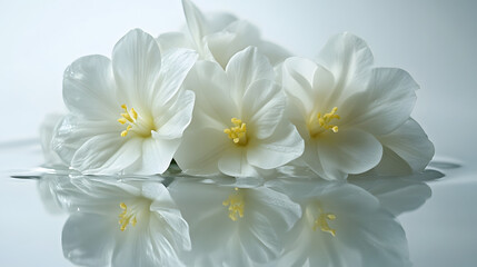 Obraz premium Delicate white flowers floating in water pure white background nature photography tranquil scene