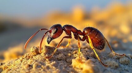 Ants foraging on sandy terrain close-up macro photography natural habitat vibrant details stunning composition