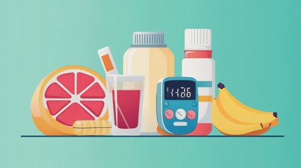 Healthy Lifestyle:  Fruits, Medication, and Glucose Monitoring for a Balanced Well-being
