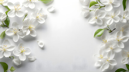 Fototapeta premium Floral arrangement with white blossoms pure white background nature photography minimalist aesthetic