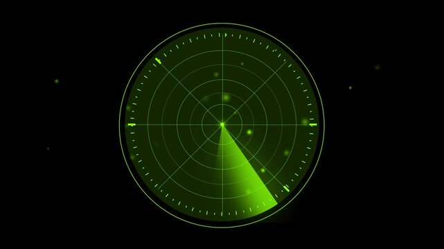 High-tech digital radar interface animation with sweeping green radar lines scanning a dark grid screen, detecting and tracking targets in real time. navigation, surveillance, and tactical operations. - Powered by Adobe