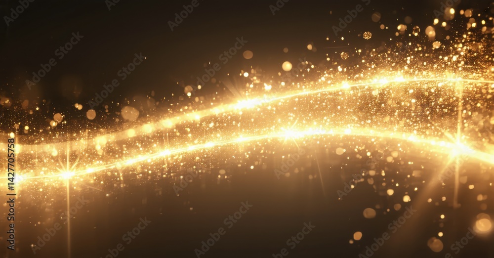 Poster golden light streaks across dark background. sparkles create dynamic, flowing energy. brightness emp