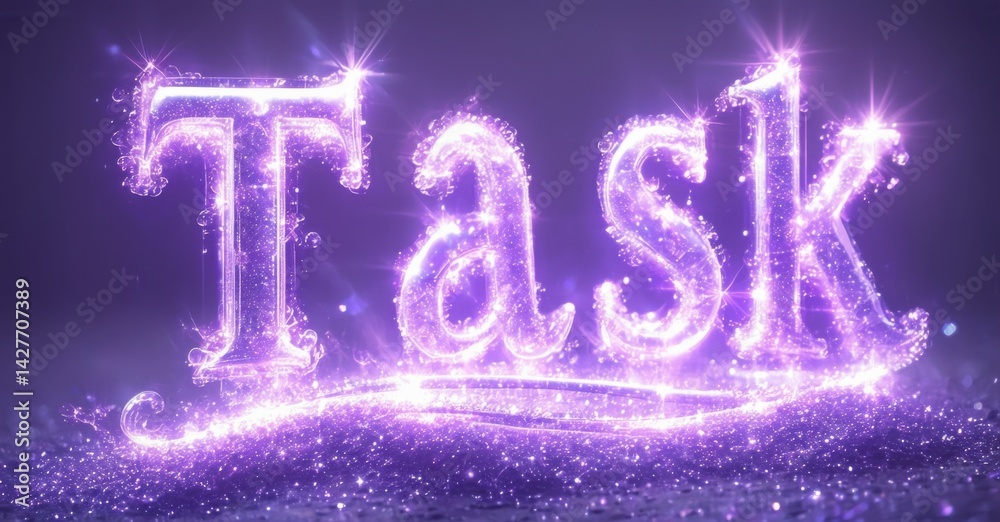 Fototapete purple text spells task with sparkling light effects. brightness creates dramatic visual impact, emp
