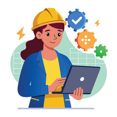 female engineer checks the program and discovers an error. Hand drawn style vector design illustrations vector