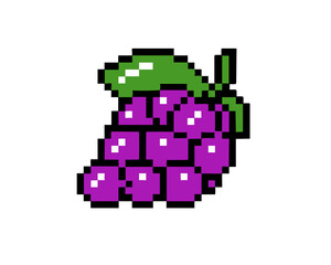 The isolated 8 bits pixel art purple grape bunch fruit icon