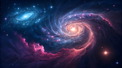 A vibrant abstract composition drawing inspiration from cosmic phenomena, showcasing swirling colors and galactic patterns. Perfect for science fiction themes, space-related projects, and imaginative.