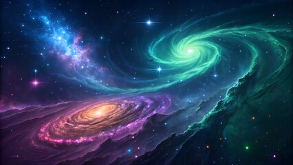 A vibrant abstract composition drawing inspiration from cosmic phenomena, showcasing swirling colors and galactic patterns. Perfect for science fiction themes, space-related projects, and imaginative.