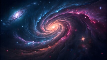 Fototapeta premium A vibrant abstract composition drawing inspiration from cosmic phenomena, showcasing swirling colors and galactic patterns. Perfect for science fiction themes, space-related projects, and imaginative.