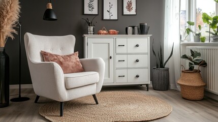 Stylish, cream-colored wingback chair in a modern living space.