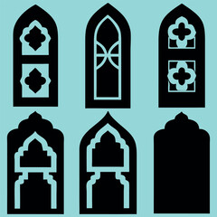 Islamic window shape silhouette vector design in white background.