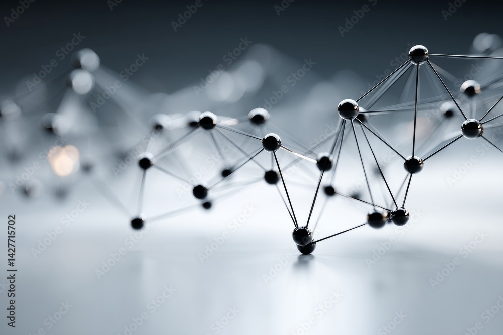 Poster a series of black and white spheres are connected to each other in a line. symbolizing the intersect