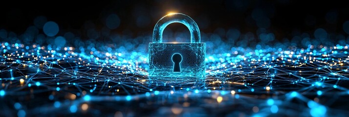 digital security and data protection concept with lock and network background