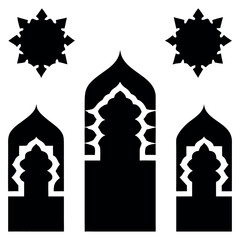 Islamic window shape silhouette vector design in white background.
