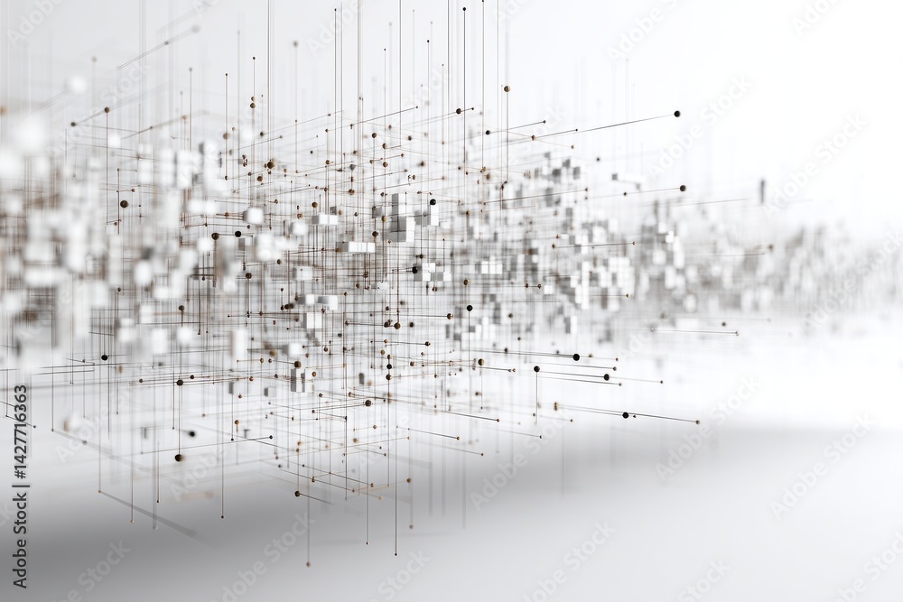 Poster a white background with a bunch of lines and squares. symbolizing the intersection of big data with 