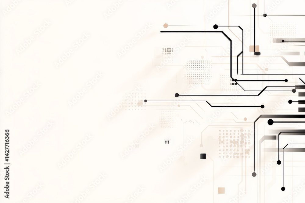 Poster a white background with a black and white image of a circuit board. symbolizing the intersection of 