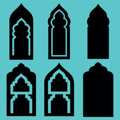 Islamic window shape silhouette vector design in white background.
