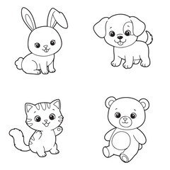 Fototapeta premium Cute Coloring Pages of Animals and Toys for Children To Make Fun Learning